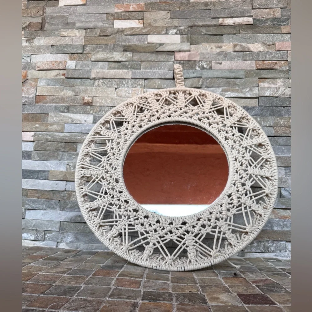 Handcrafted Cream Macrame Wall Mirror
